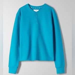 TNA Aritzia Blue Henley Cozy Sweatshirt